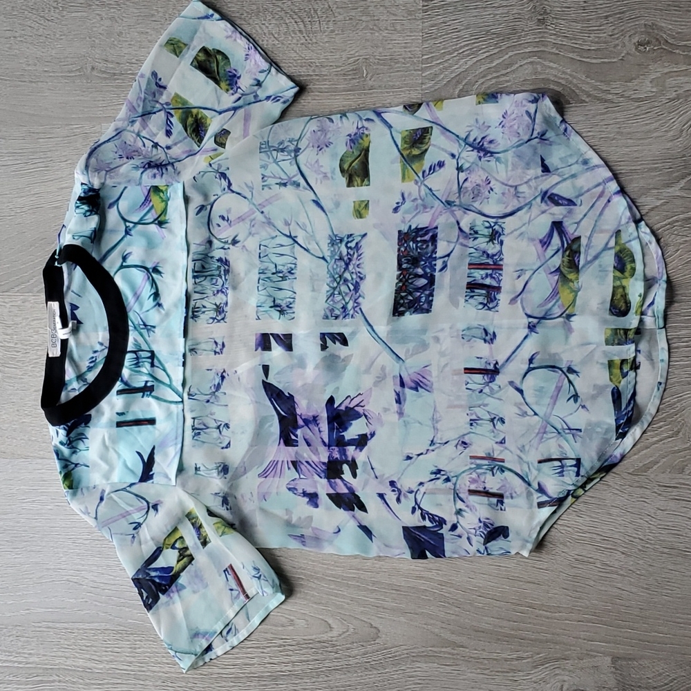 BCBG Sheer Patterned Blouse With Cut Out Details